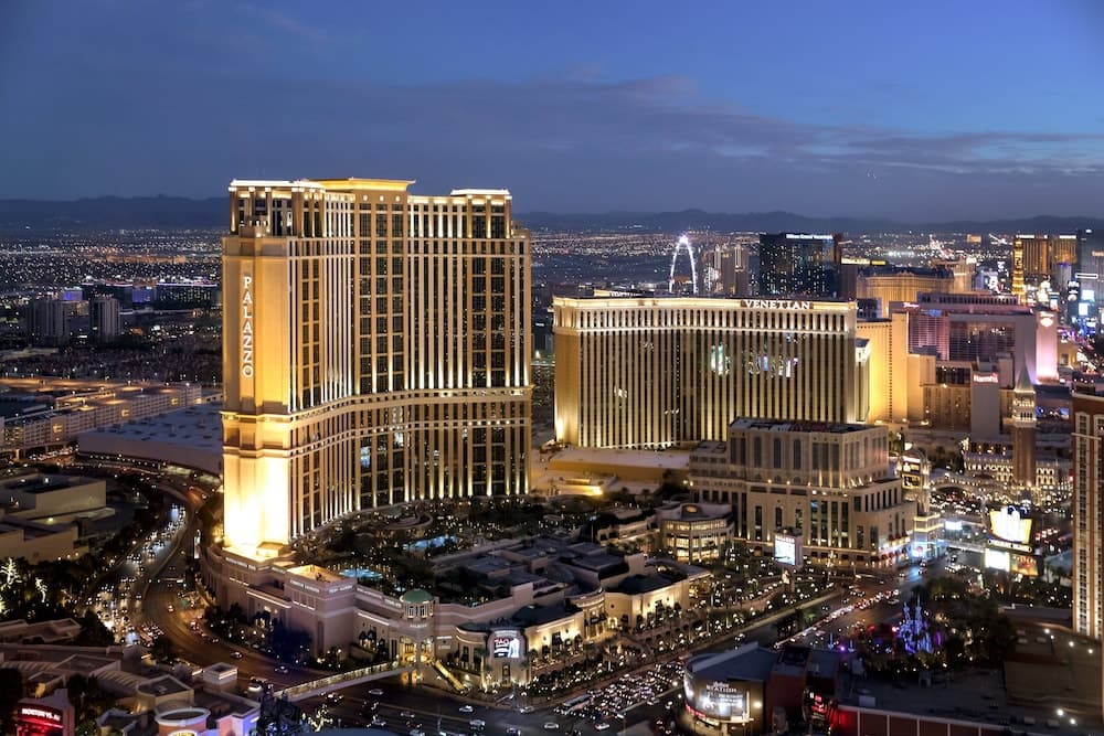 The Venetian Resort Las Vegas Venice-inspired exterior with replica campanile tower on the Strip