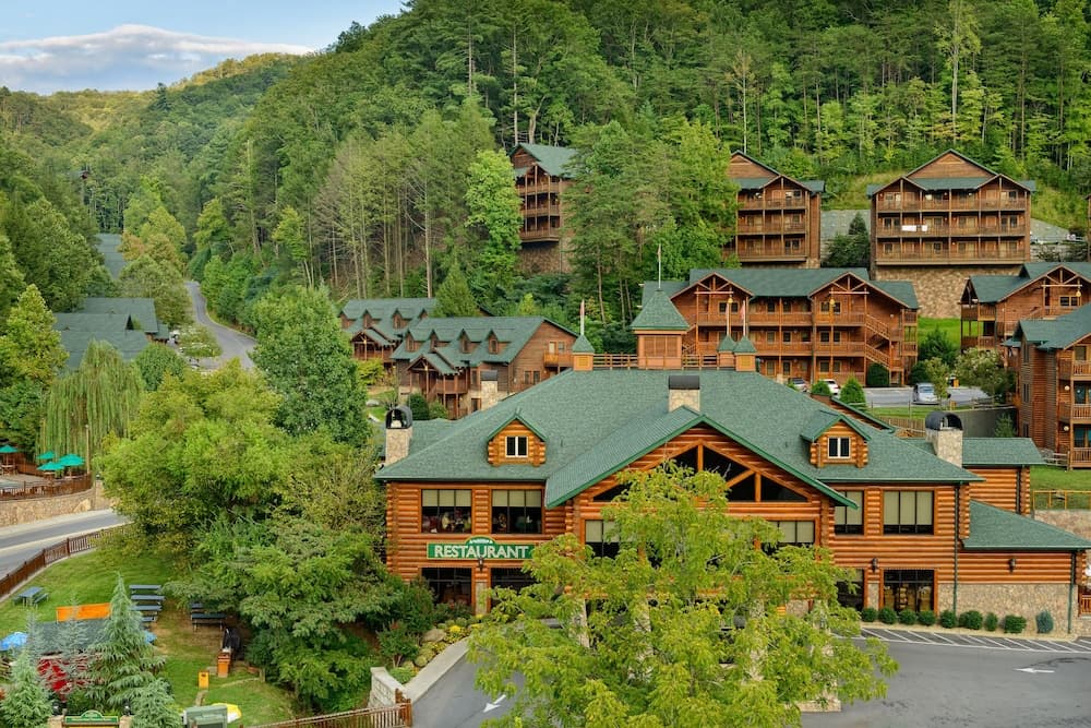 Westgate Smoky Mountain Resort lodge exterior framed by Tennessee pine forest